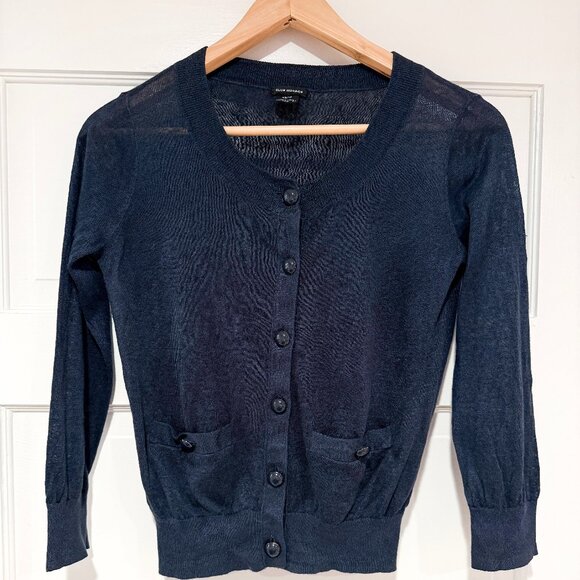 Club Monaco Dark Marine Blue Linen Knit Button-up Cardigan XS - Picture 1 of 4